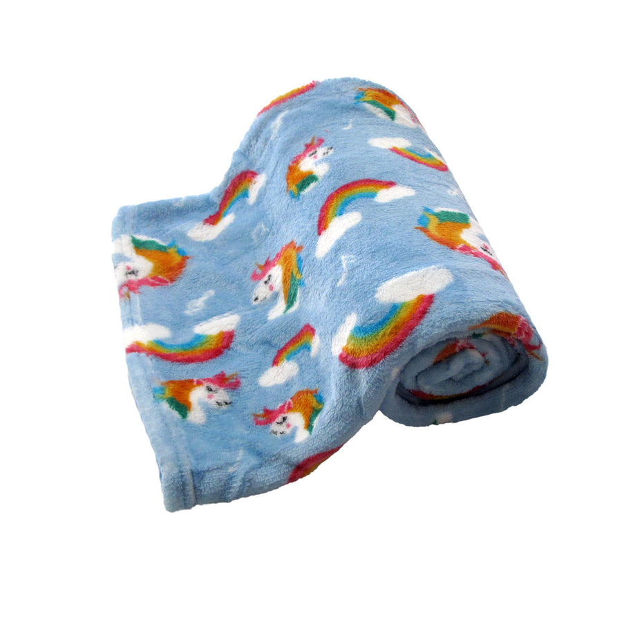 Girls Cute Ultra Soft Coral Fleece Throw 127 x 152cm Rainbow Unicorns - SuperSaverAU - view 1