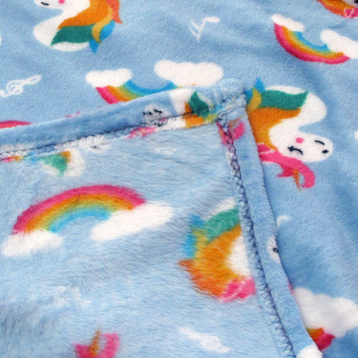 Girls Cute Ultra Soft Coral Fleece Throw 127 x 152cm Rainbow Unicorns