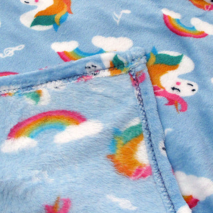 Girls Cute Ultra Soft Coral Fleece Throw 127 x 152cm Rainbow Unicorns