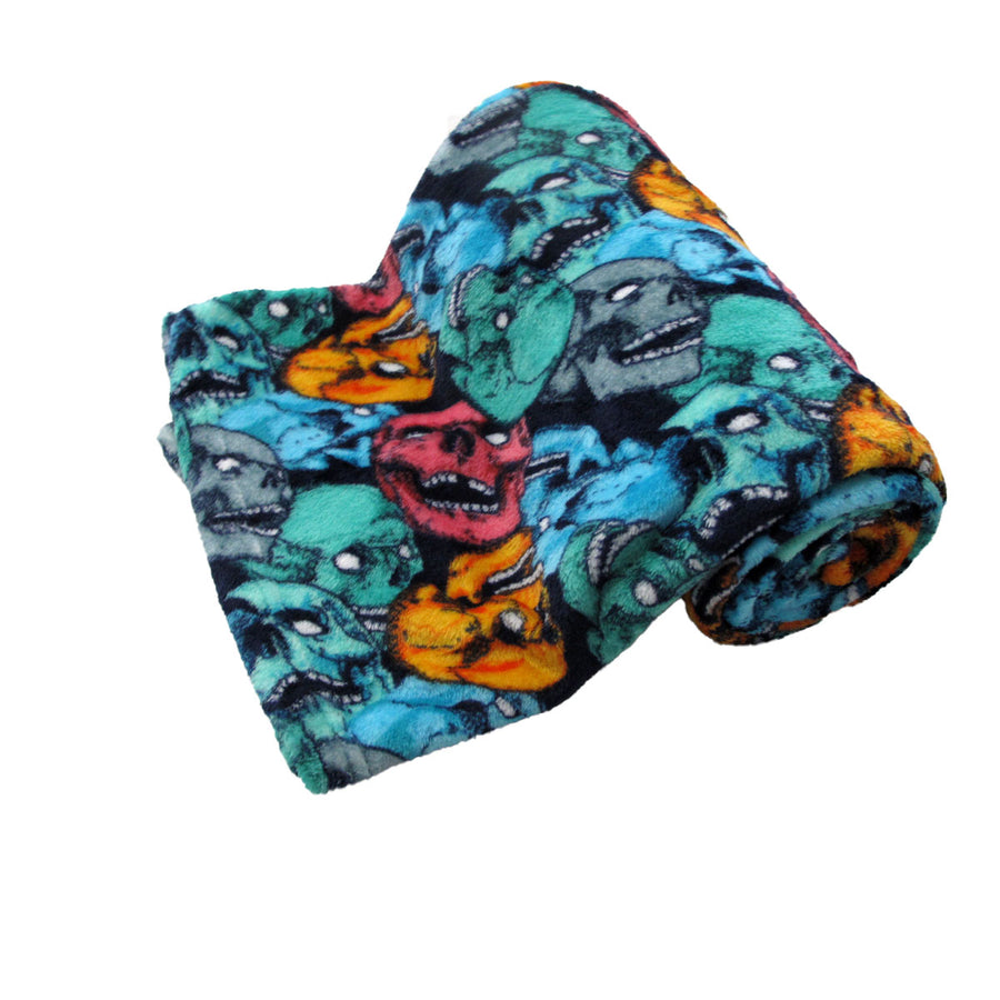 Boys Cool Ultra Soft Coral Fleece Throw 127 x 152cm - Screaming Skulls Design - SuperSaverAU - view 1