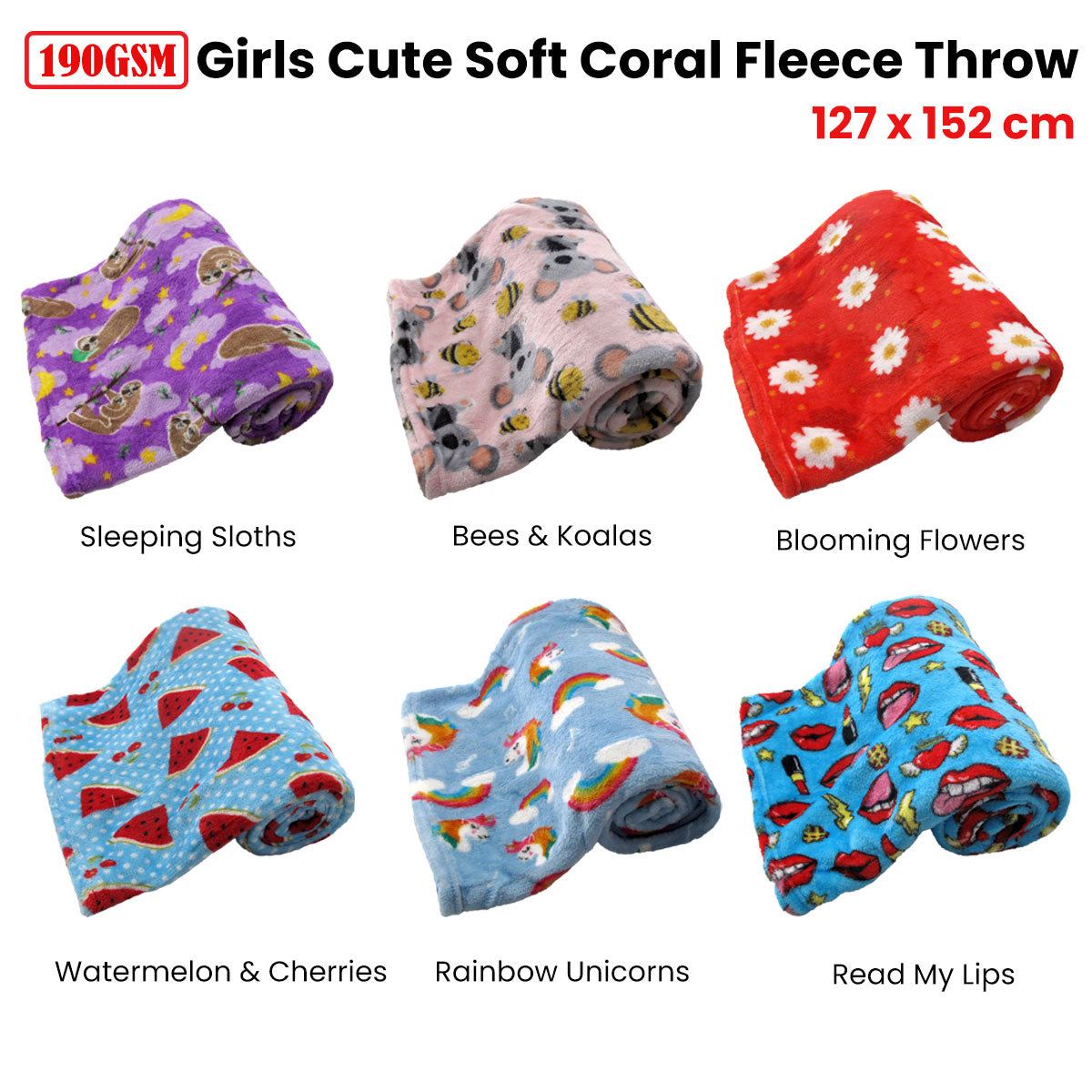 Girls Cute Ultra Soft Coral Fleece Throw 127 x 152cm - Sleeping Sloths Design - SuperSaverAU - view 1