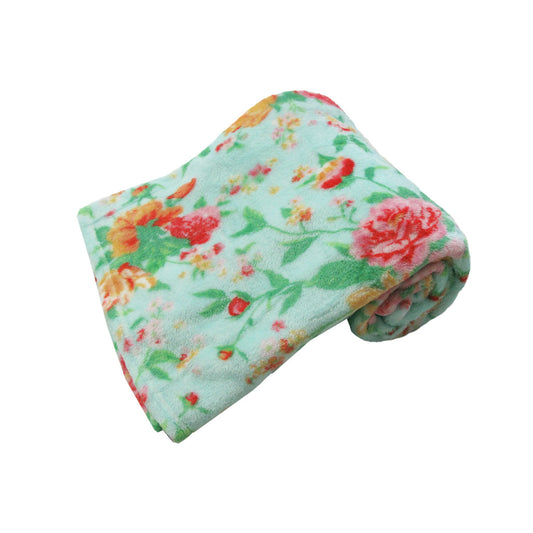 Tropical Floral Coral Fleece Throw 127 x 152cm - 190GSM, Soft Polyester