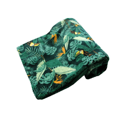 Coral Fleece Throw 127 x 152cm - Tropical Jungle Green, 190GSM, Printed Design