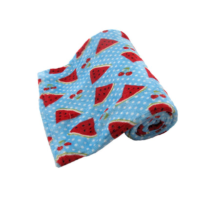 Girls Cute Ultra Soft Coral Fleece Throw 127 x 152cm Watermelon & Cherries