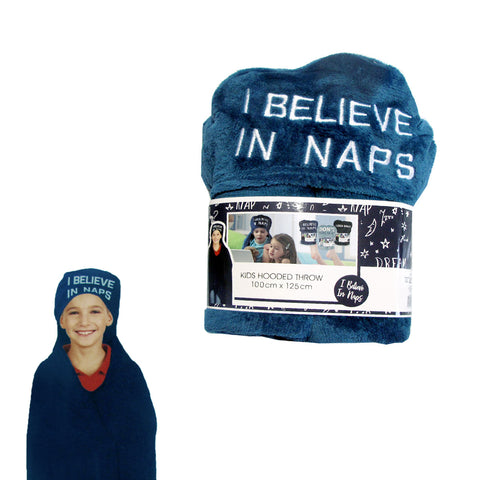 Kids Embroidered Hooded Throw Rug 100 x 125cm Blue - Soft, Washable, Durable - SuperSaverAU - view 1