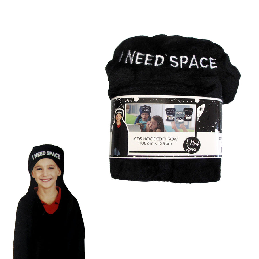 Kids Embroidered Hooded Throw Rug 100 x 125cm Black - Soft, Washable, Durable - SuperSaverAU - view 1