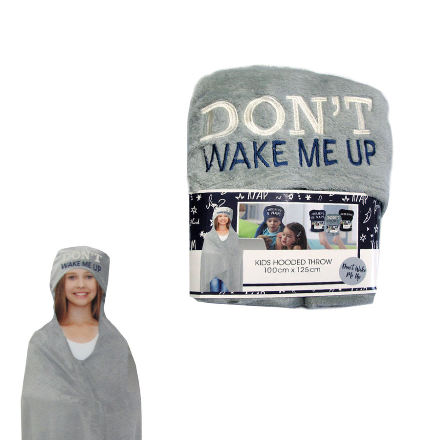 Kids Embroidered Hooded Throw Rug 100 x 125cm Grey - Soft, Washable, Durable - SuperSaverAU - view 1