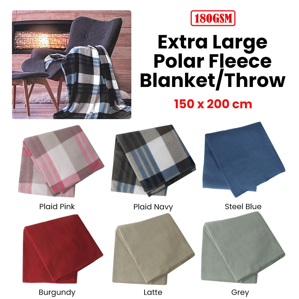 Extra Large Polar Fleece Throw Blanket 150 x 200cm Latte - 180GSM, Soft, Designed in Australia - SuperSaverAU - view 1