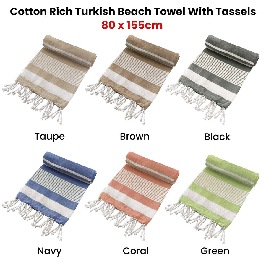 Cotton Rich Large Turkish Beach Towel with Tassels 80cm x 155cm Brown - SuperSaverAU - view 1