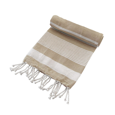 Cotton Rich Large Turkish Beach Towel with Tassels 80cm x 155cm Taupe - SuperSaverAU - view 1
