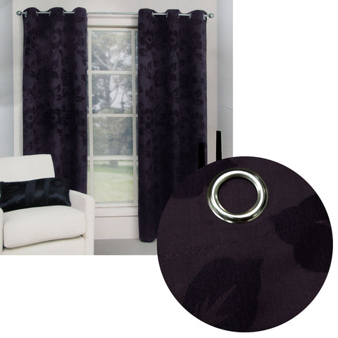 Belmondo Provincial Eyelet Jacquard Curtains 120 x 220cm - Aubergine Floral - SuperSaverAU - view 1