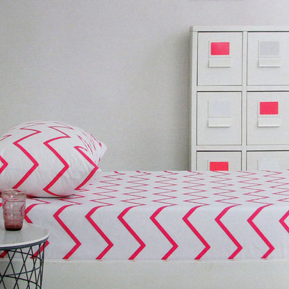 Tribal Dream 250TC 100% Cotton Fitted Combo Set Single - Hot Pink Design