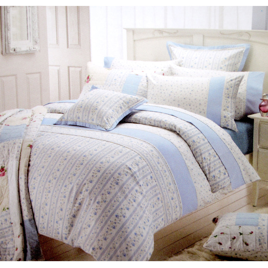 Belmondo 225TC Ashby Rose Blue Quilt Cover Set King - Floral Lace Design - SuperSaverAU - view 1