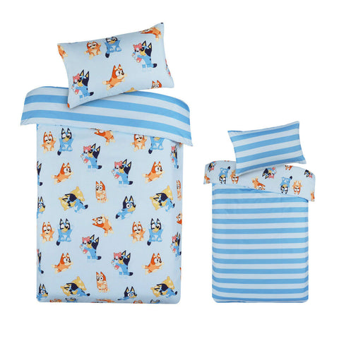 Bluey Bingo Reversible Striped Quilt Cover Set Single 140 x 210 cm - SuperSaverAU - view 1