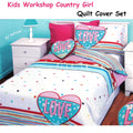 Kids Workshop Country Girl Quilt Cover Set Single - Hearts/Stripes Design - SuperSaverAU - view 2