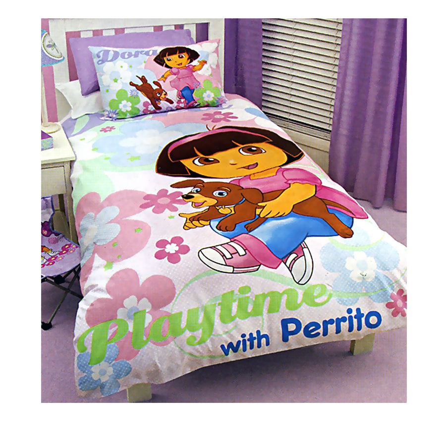 Dora The Explorer Quilt Cover Set Single - Playful Design, 140 x 210 cm - SuperSaverAU - view 1