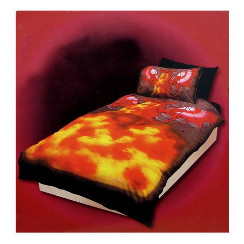 Dragon Fire Quilt Cover Set - Fire Breathing Dragon Print - 140 x 210 cm - SuperSaverAU - view 1