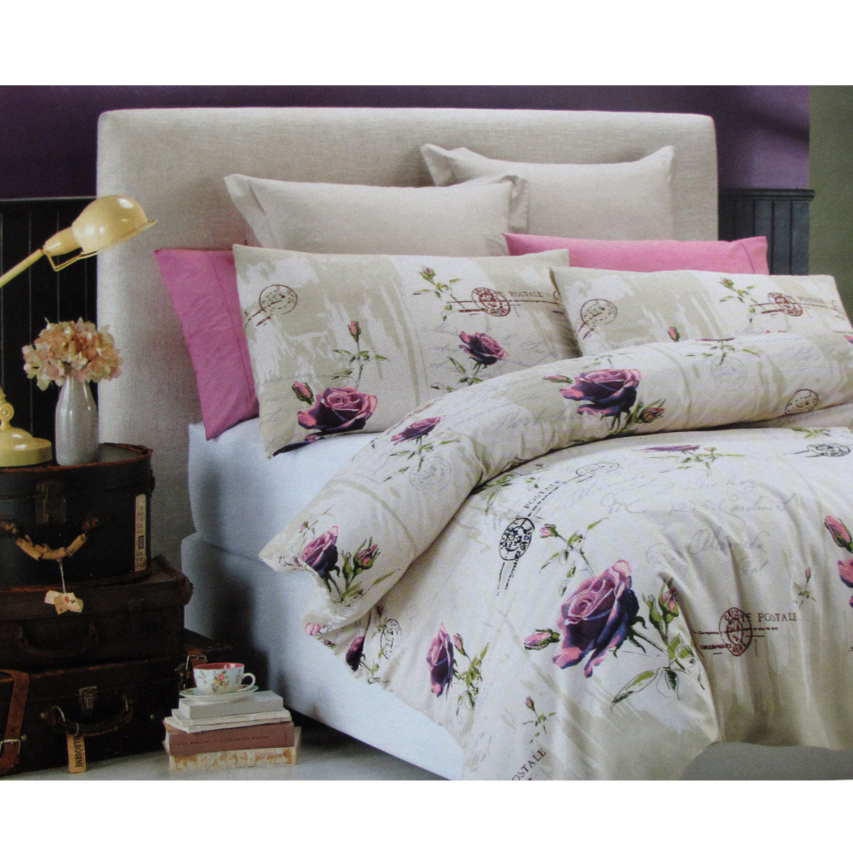 Belmondo French Rose Quilt Cover Set Queen - Floral Design, Easy Care - SuperSaverAU - view 1