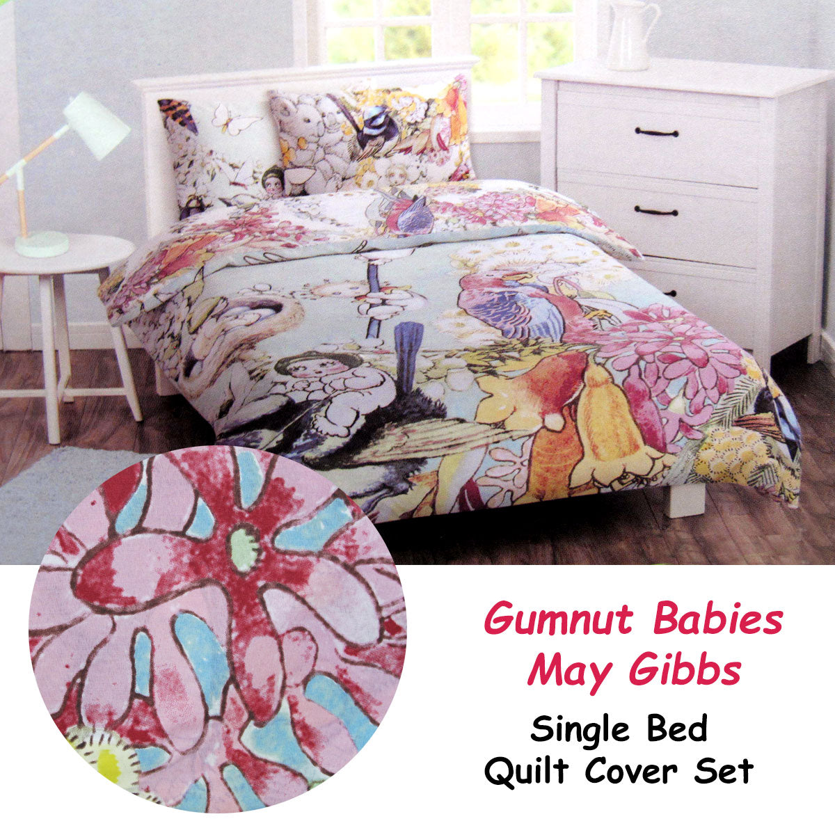 Caprice May Gibbs Gumnut Babies Quilt Cover Set Single 140x210 cm - SuperSaverAU - view 1