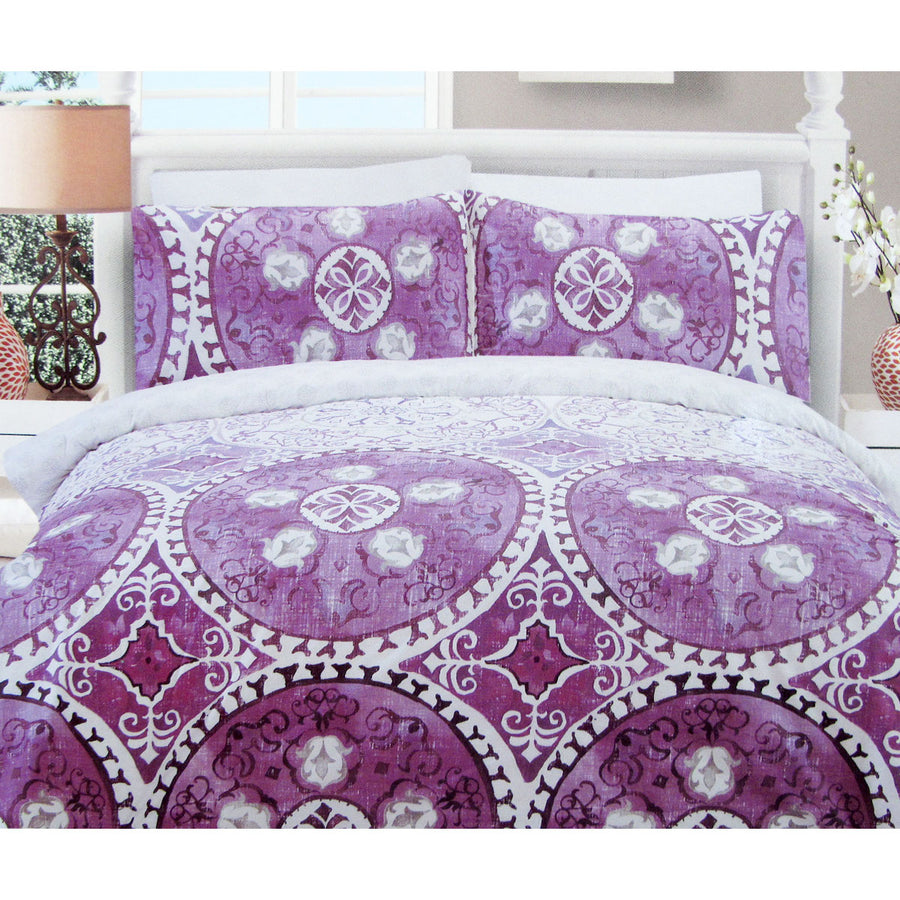 Kasbah Mandala Quilt Cover Set 225TC Queen - Cotton Rich, Easy Care, Purple - SuperSaverAU - view 1