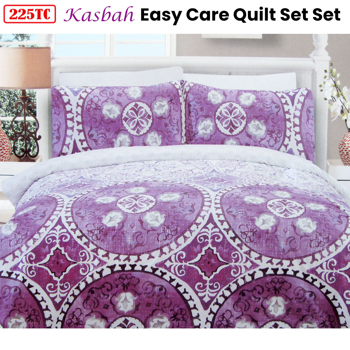 Kasbah Mandala Quilt Cover Set 225TC Queen - Cotton Rich, Easy Care, Purple - SuperSaverAU - view 2