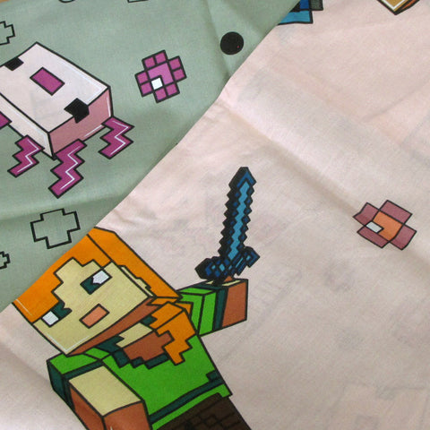 MOJANG Minecraft Reversible Cotton Quilt Cover Set Single 140x210cm Pink - SuperSaverAU - view 1