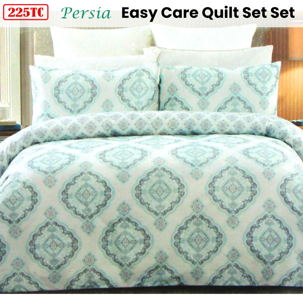225TC Persia Cotton Rich Easy Care Quilt Cover Set King - Damask Design - SuperSaverAU - view 1