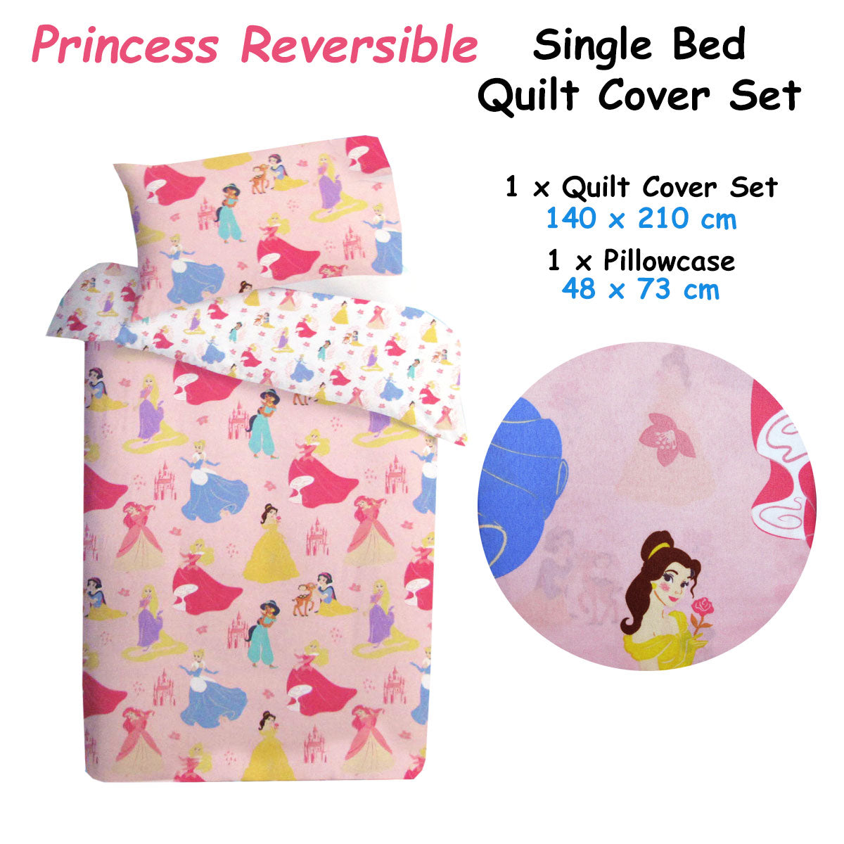 Caprice Disney Princess Reversible Quilt Cover Set Single 140x210 cm