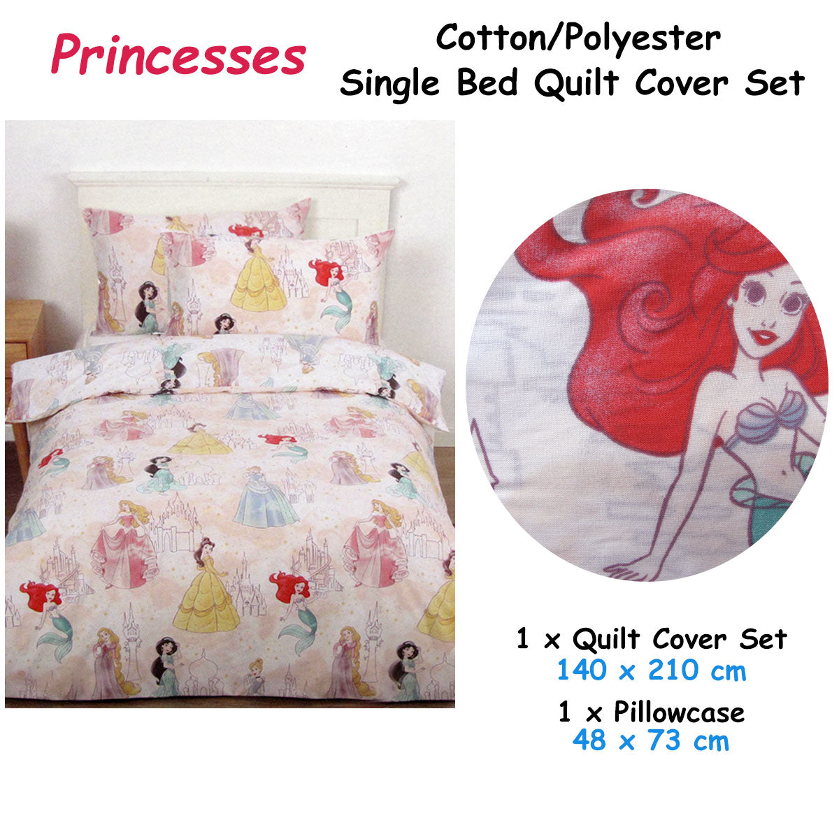 Caprice Disney Princesses Pink Quilt Cover Set Single 140x210 cm