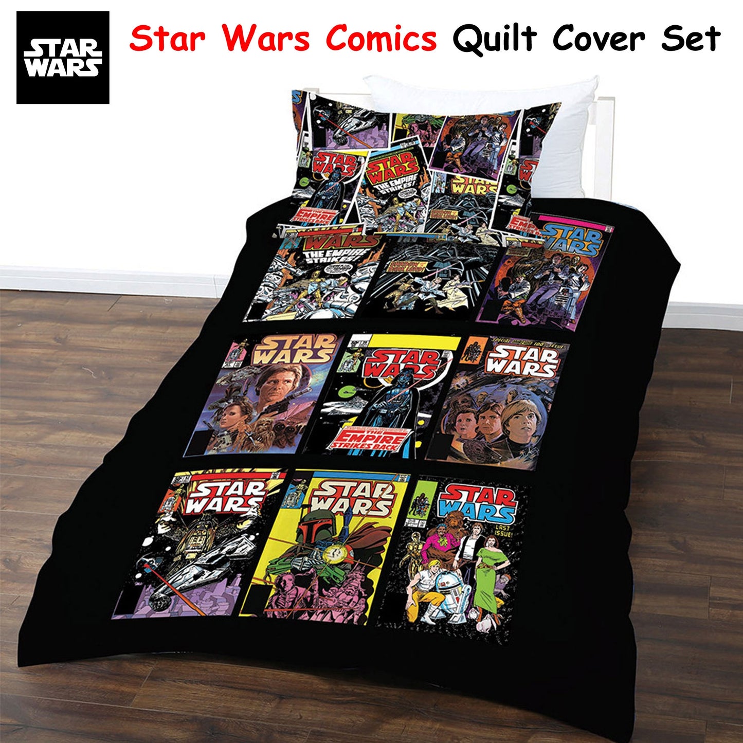 Star Wars Comics Quilt Cover Set Double - Polyester, Machine Washable, Colorful Design