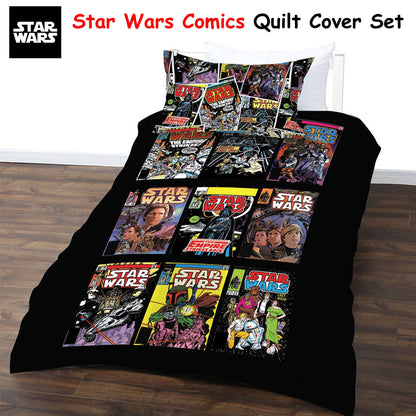 Star Wars Comics Quilt Cover Set Double - Polyester, Machine Washable, Colorful Design