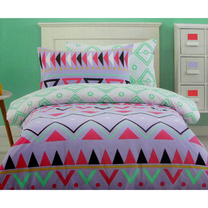 Tribal Dream 250TC 100% Cotton Quilt Cover Set Single - Lilac, Black, Green, Pink
