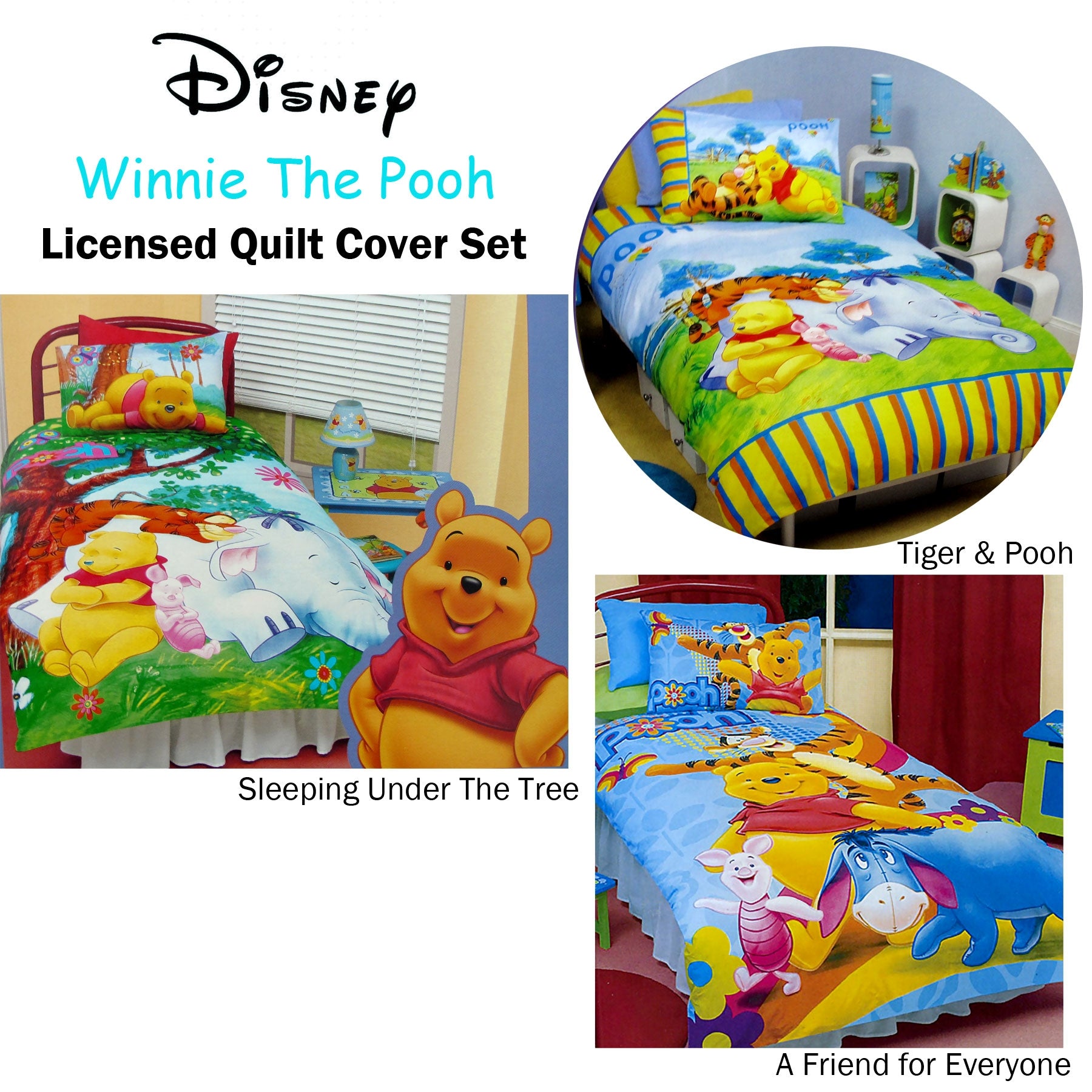 Disney Winnie The Pooh Quilt Cover Set Tiger & Pooh Single - Colourful Design - SuperSaverAU - view 1
