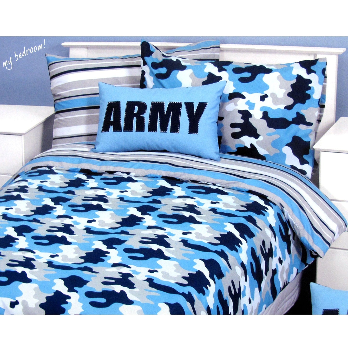 Kids Workshop Army Camouflage Blue Quilt Cover Set Single - 140 x 210 cm