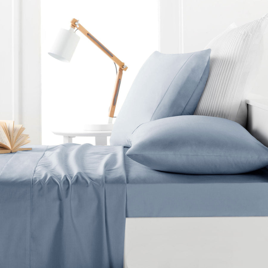 Belmondo 225TC Sheet Set - French Blue - Queen - Easy Care, Machine Washable - SuperSaverAU - view 1
