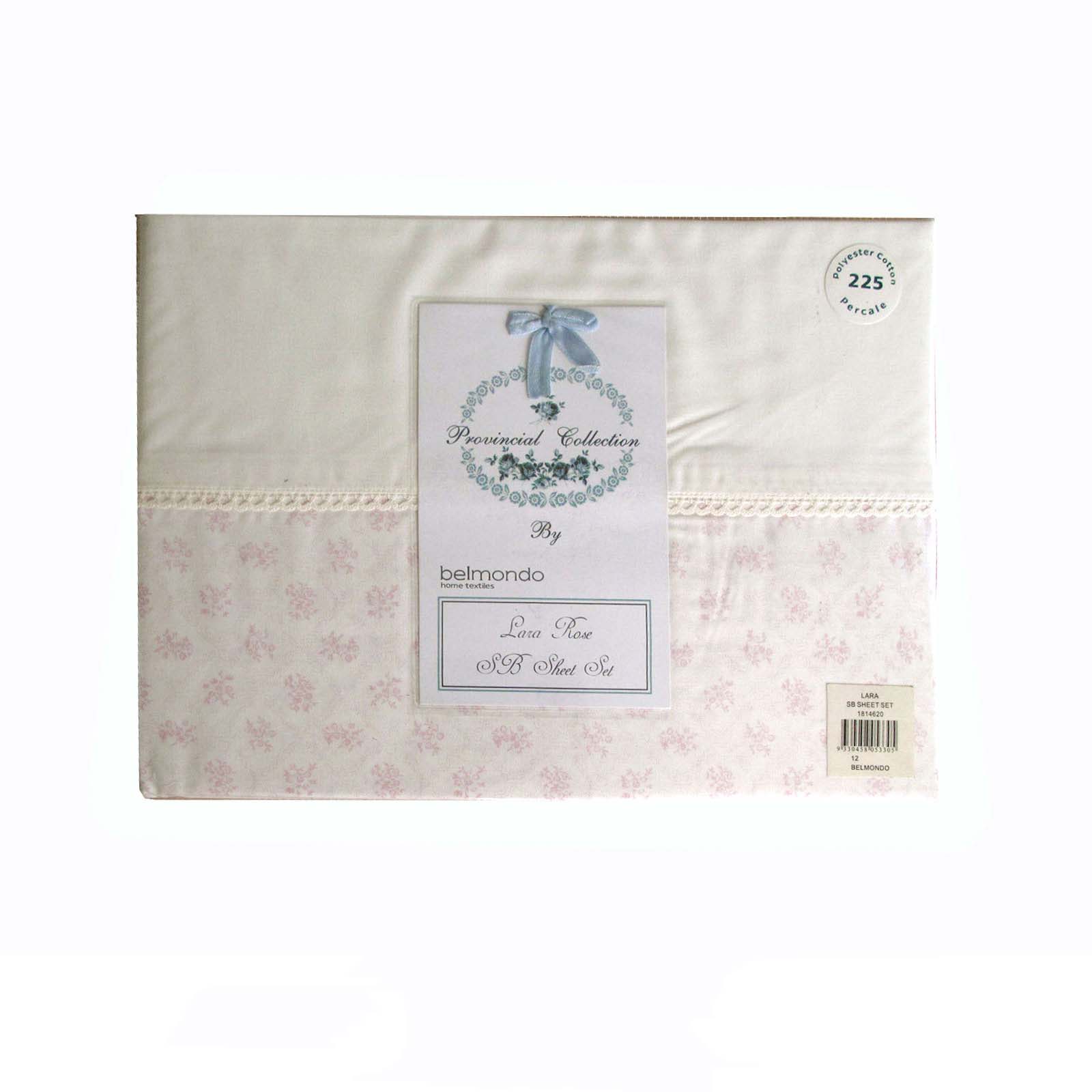 Belmondo Shabby Chic 225TC Lara Rose Sheet Set Single - Floral Print, Lace Trim - SuperSaverAU - view 1