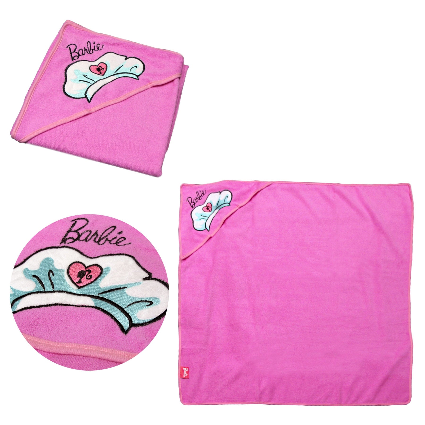 Barbie Hooded Towel 90 x 90 cm - Embroidered Microfiber for Kids 4+ - SuperSaverAU - view 1