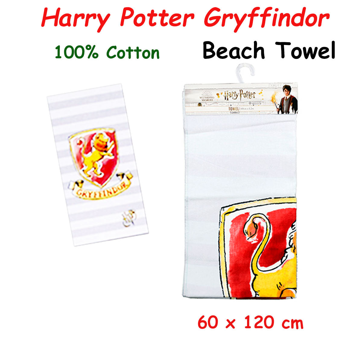 Caprice Harry Potter Gryffindor Cotton Beach Towel 60 x 120 cm - SuperSaverAU - view 2