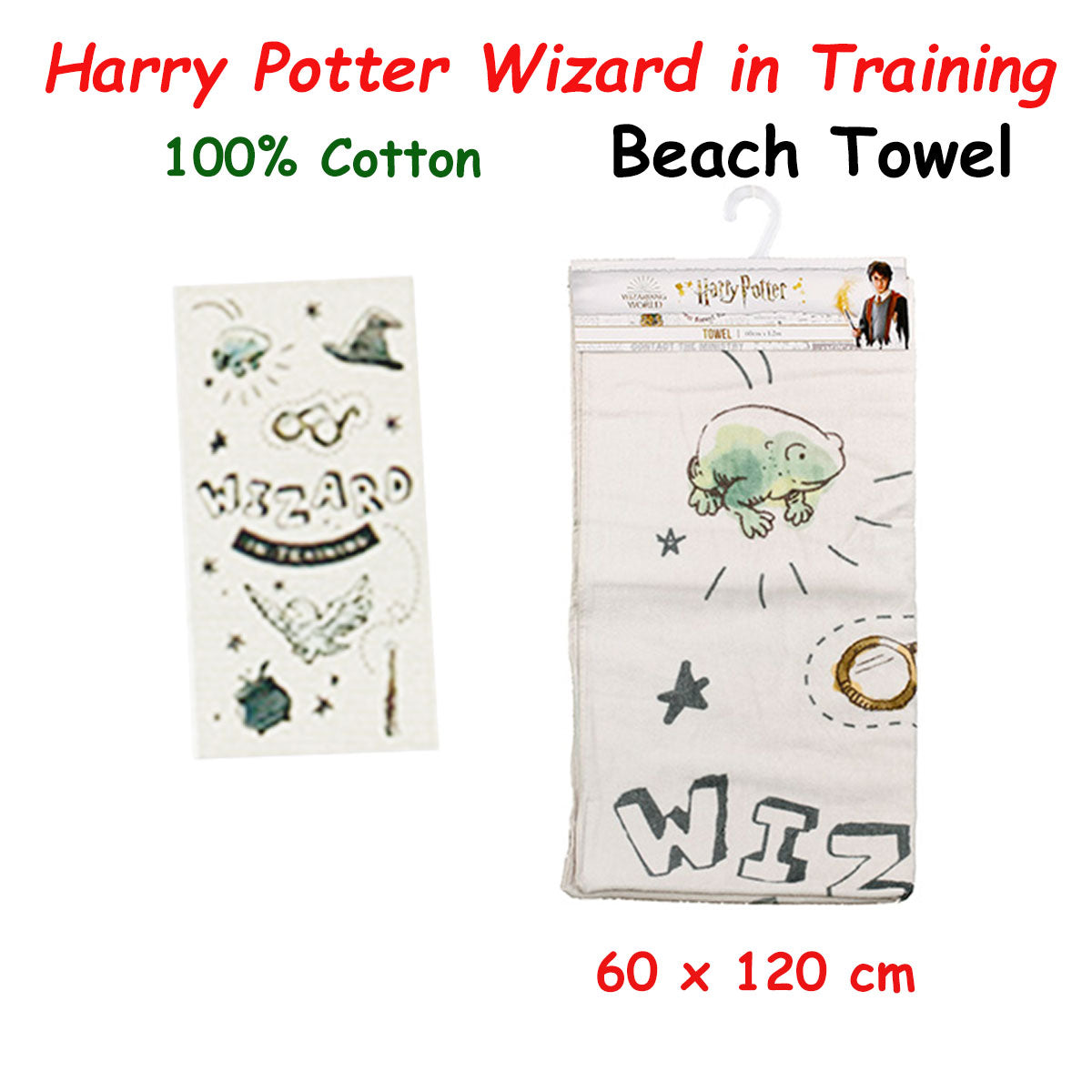 Caprice Harry Potter Wizard in Training Cotton Beach Towel 60 x 120 cm - SuperSaverAU - view 1