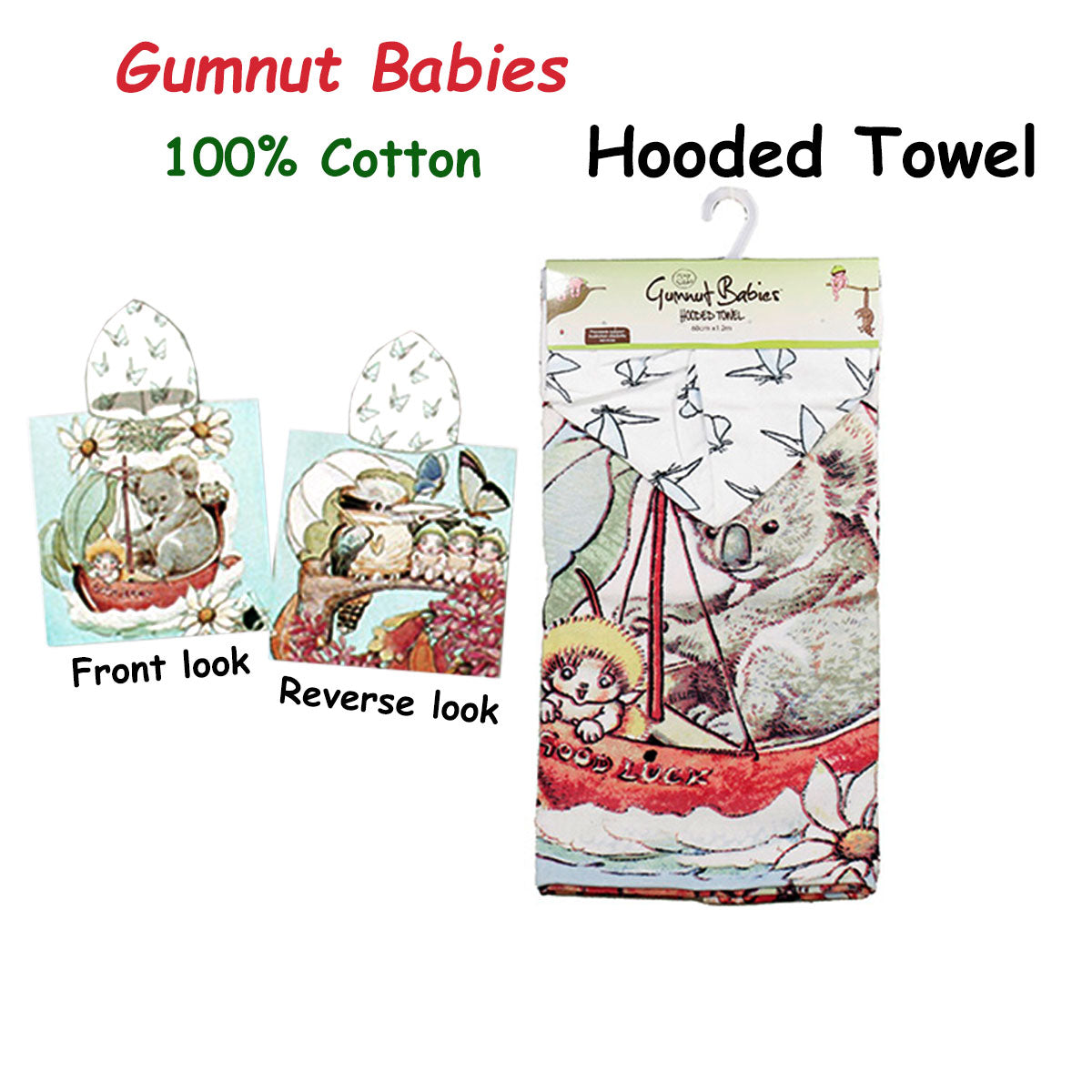 Caprice Gumnut Babies Cotton Hooded Towel 60 x 120 cm - Soft & Absorbent