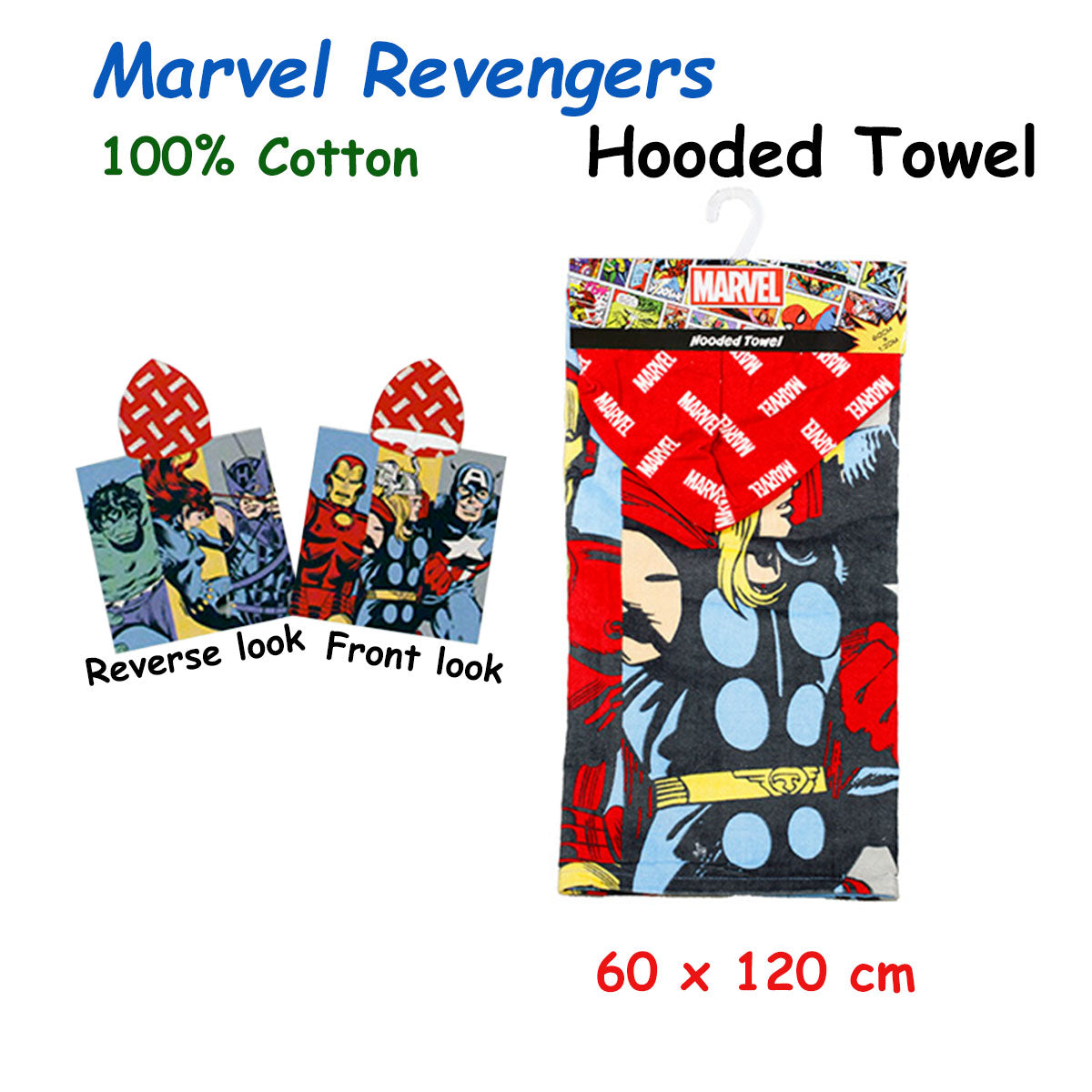 Caprice Marvel Revengers Hooded Towel 60 x 120 cm - Superheroes Print Design - SuperSaverAU - view 2