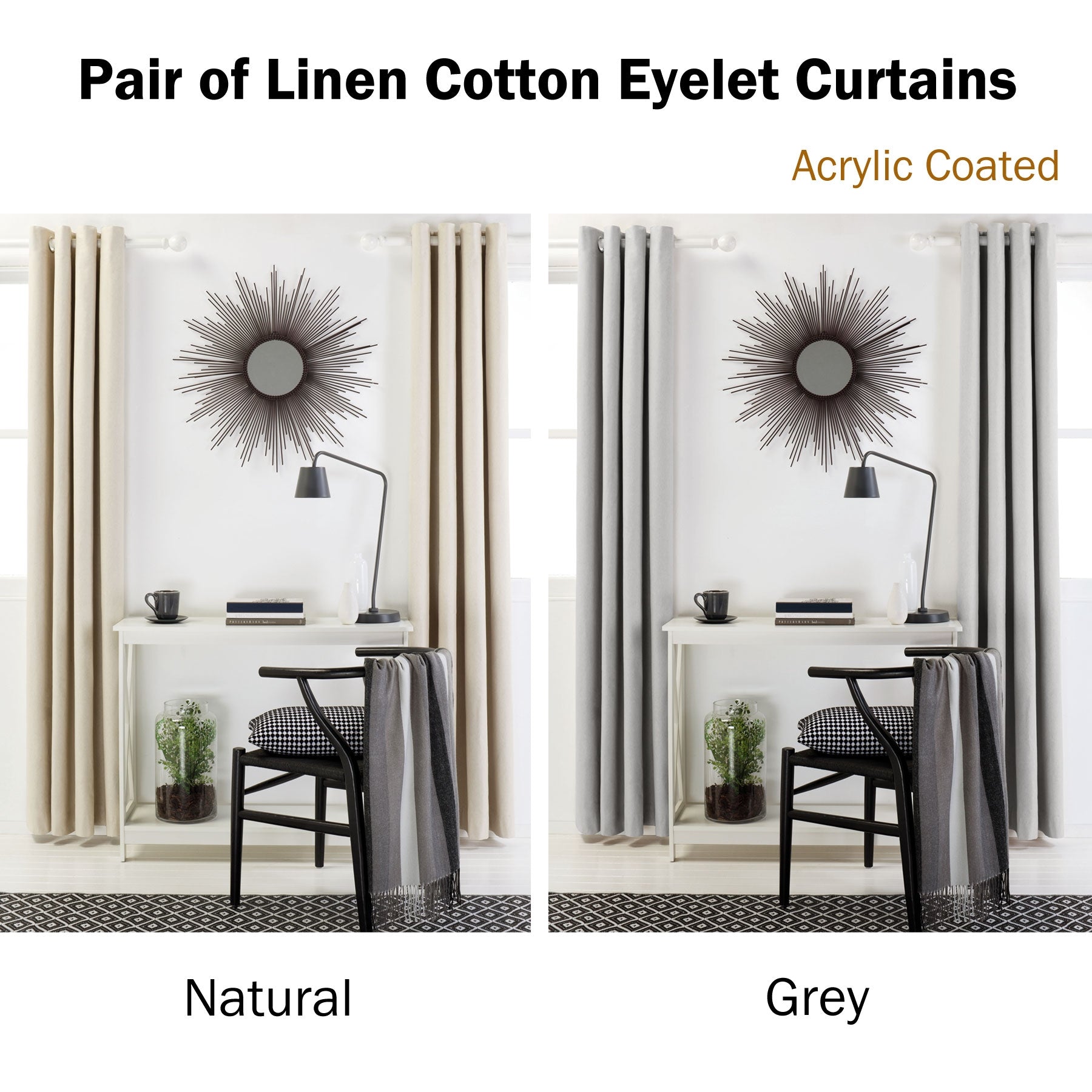 Designers Choice Linen Cotton Coated Eyelet Curtains Natural 140 x 213cm - SuperSaverAU - view 1