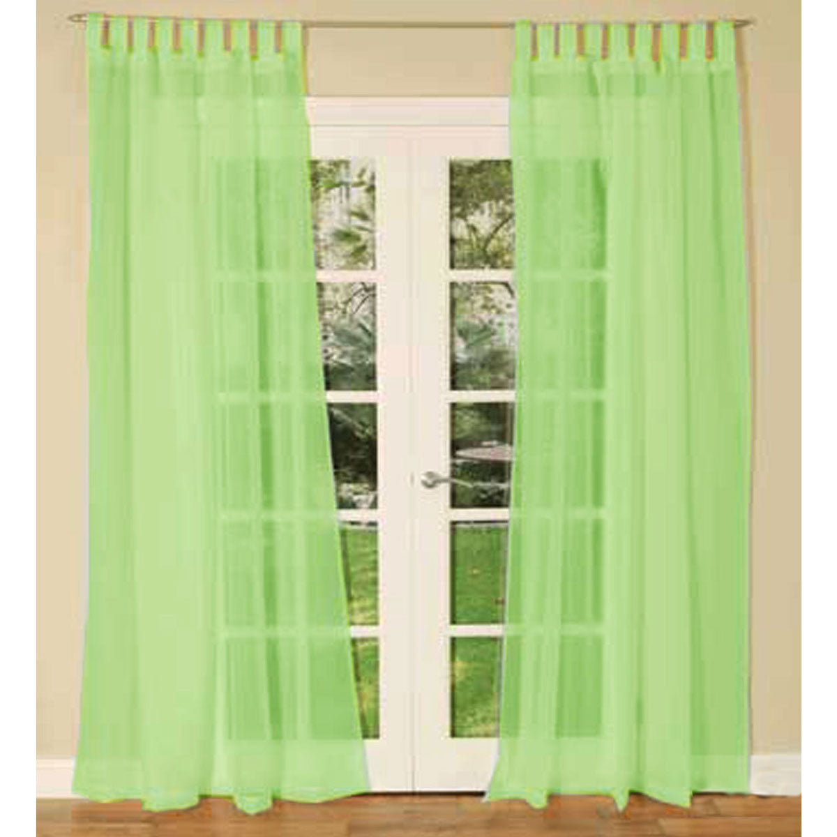 Lime Pair of Sheer Mosquito Net Tab Top Curtains 150 x 240 cm - SuperSaverAU - view 1