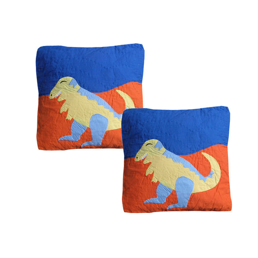 Dinosaur Embroidered Quilted Cushion Covers Pack of 2, 43 x 43 cm