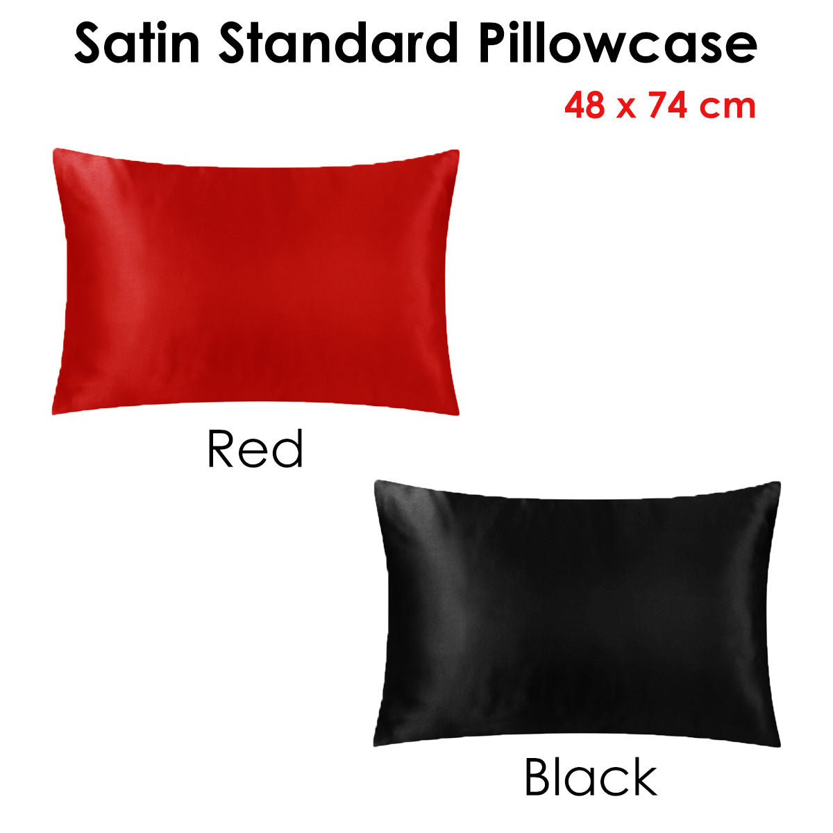 Satin Standard Pillowcase Black 48 x 74 cm - Soft Polyester, Solid Colour Design