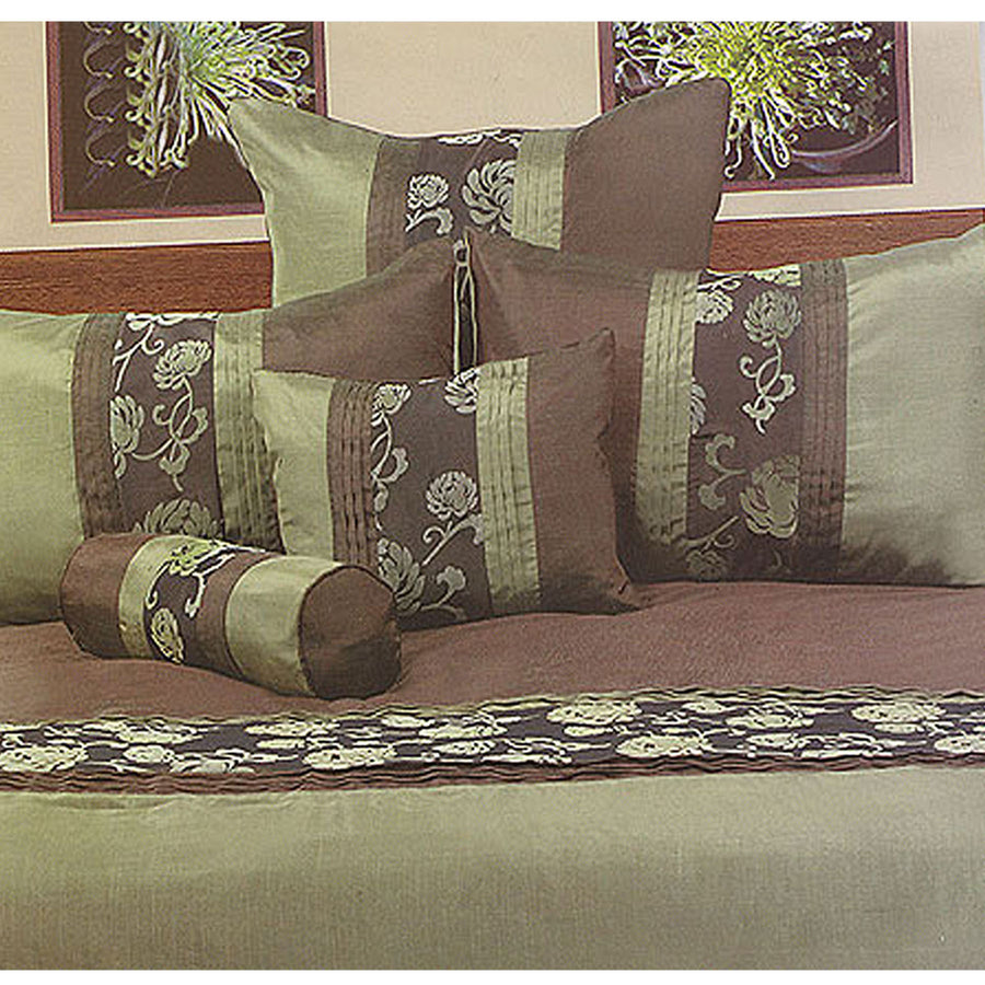 Phase 2 Jemma Olive Quilt Cover Set Queen - Flocked Jacquard, Pintucking Detail - SuperSaverAU - view 1
