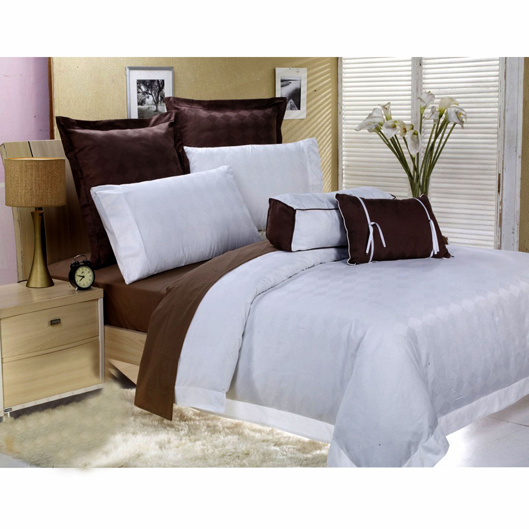 Sanctuary 400 TC 7 Pce Bed Set Queen/King - Diamond Jacquard, Cotton Sateen - SuperSaverAU - view 1