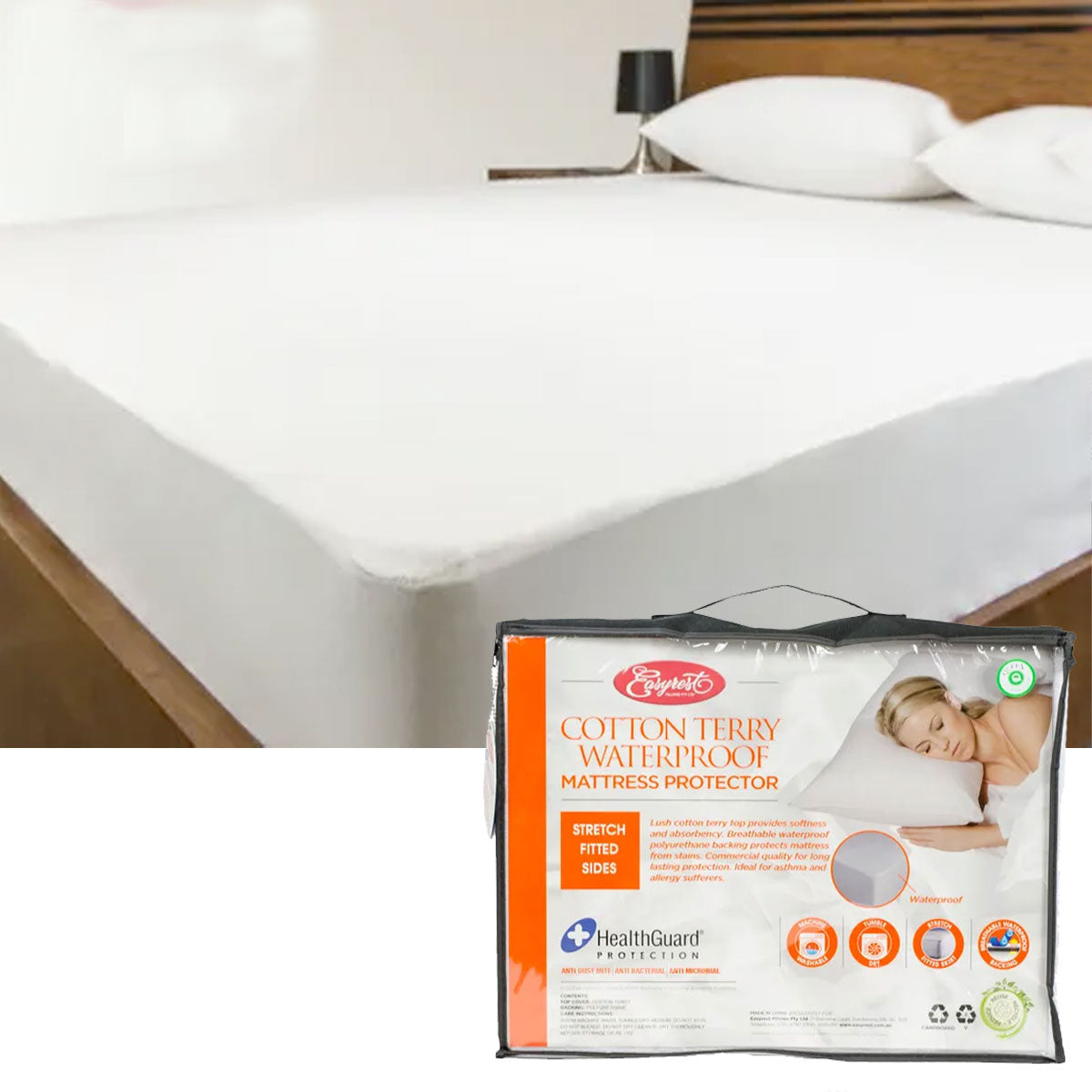 Easyrest Cotton Terry Waterproof Mattress Protector - King, Breathable, Hypoallergenic - SuperSaverAU - view 1