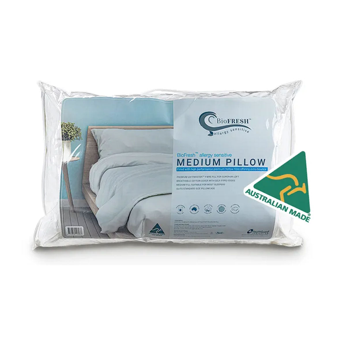 Easyrest BioFresh Allergy Sensitive Medium Pillow 48 x 73 cm - Cotton Cover, Healthguard Treatment - SuperSaverAU - view 1