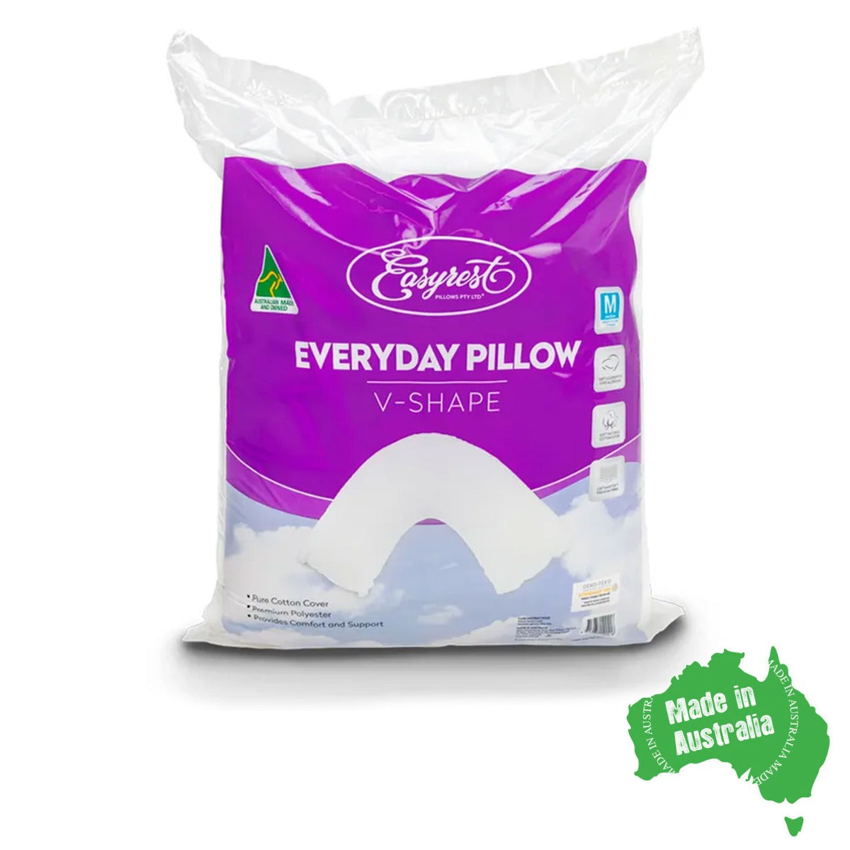 Easyrest Everyday V Pillow - Standard Size, Cotton Cover, Non-allergenic, Australian Made